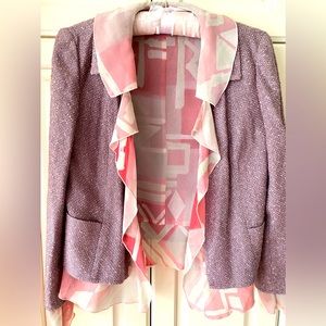 Jessica Ruffle silk blend blazer Jacket in tweed Pink Size 2 open Front 2-in-1